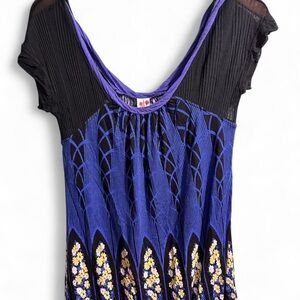 Free People Black and Blue Floral Blouse